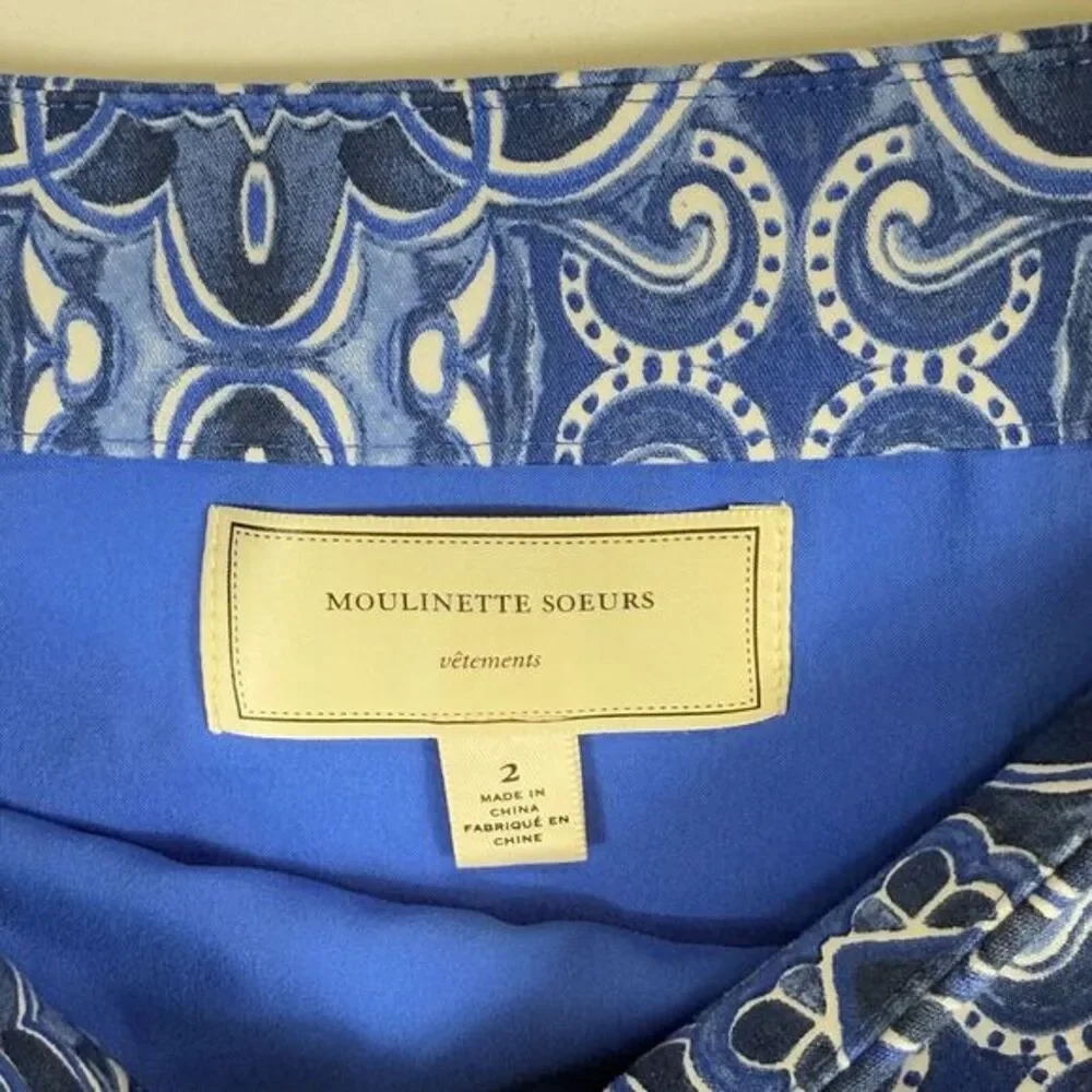 Moulinette Soeurs Pencil‎ Skirt Womens 2 Blue Floral Art Deco Boho Mediterranean